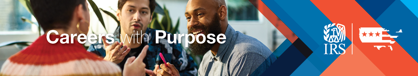 IRS Logo and image of diverse group of people, with the words "Careers with purpose."